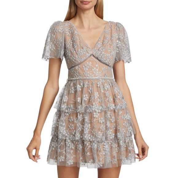 SELF-PORTRAIT Chiffon Tiered Minidress US 4 $495 - Picture 1 of 8